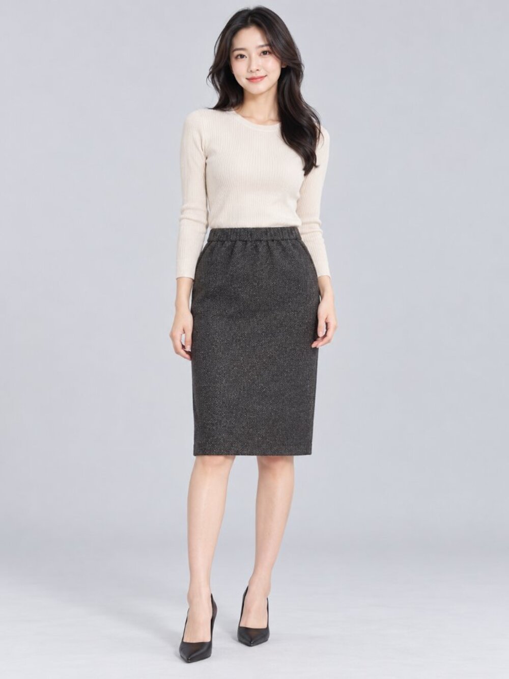 Stork & Babe Women’s Charcoal Grey Pencil Skirt Size Small Elastic Waist Career